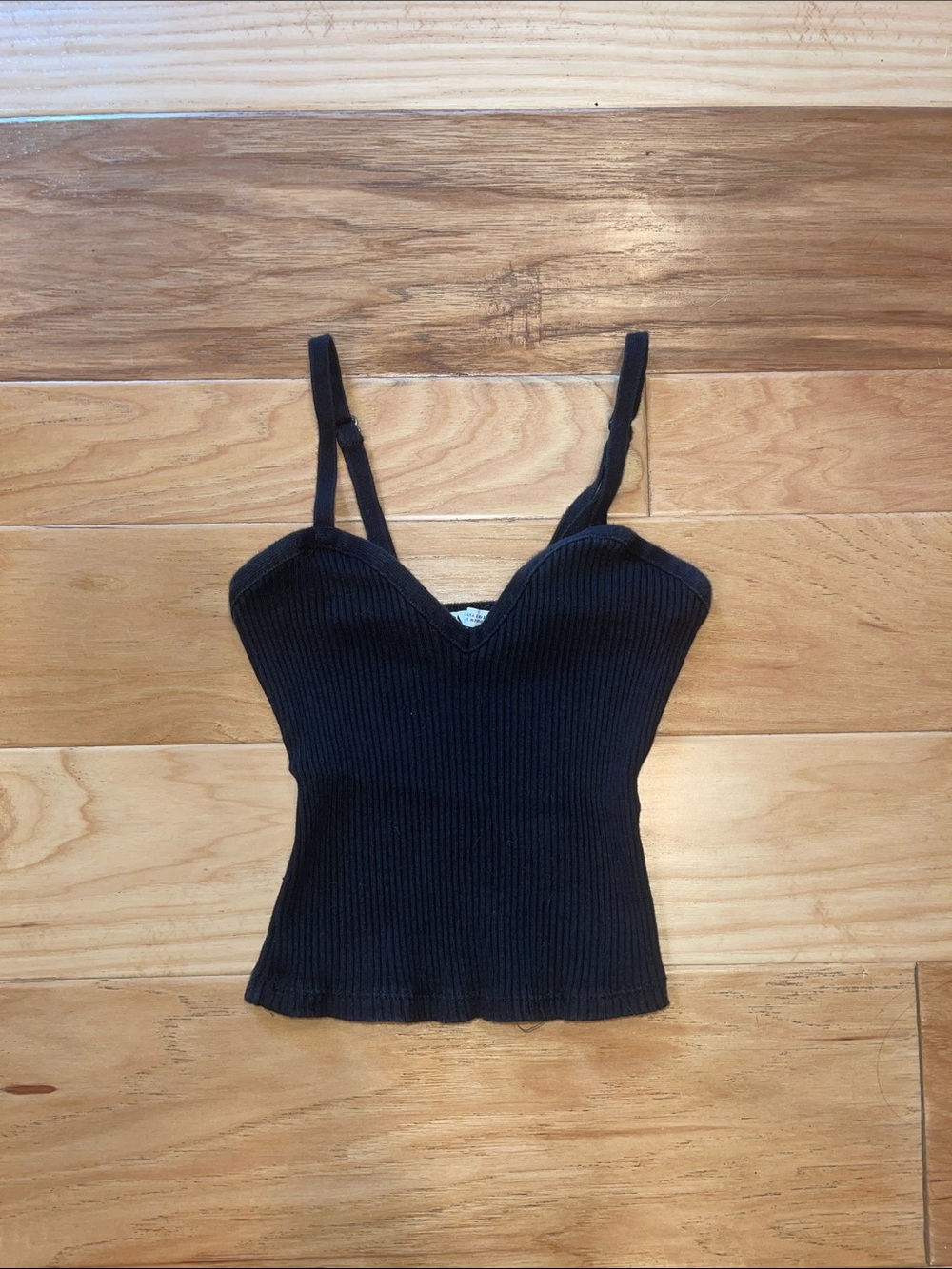 Black Ribbed V-Neck Sweetheart Cami Tank Top